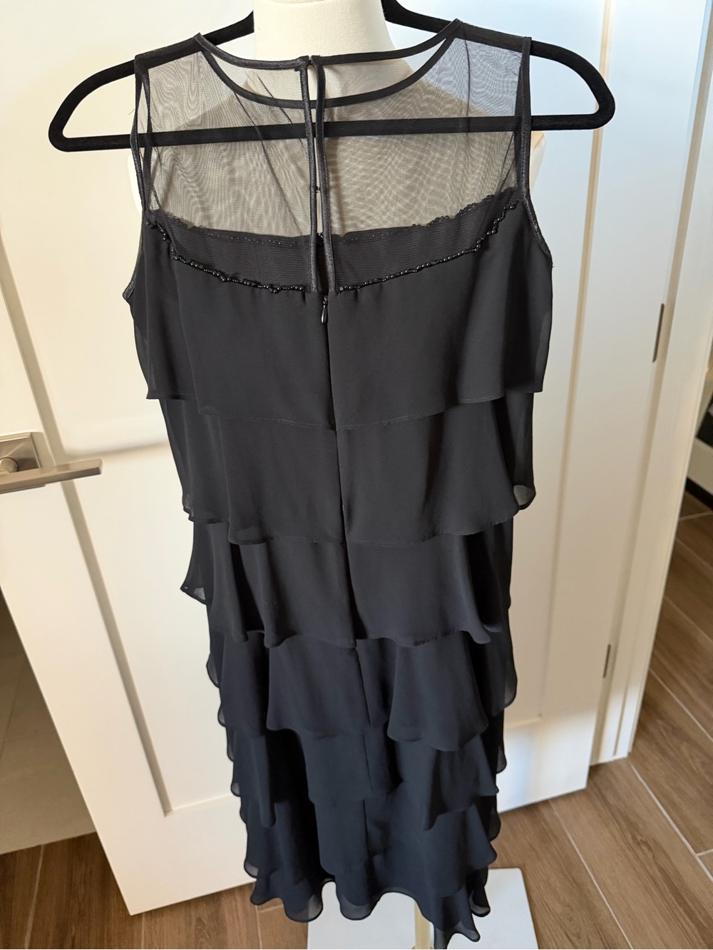 Patra Black Tiered Chiffon Mini Dress with Sheer Yoke